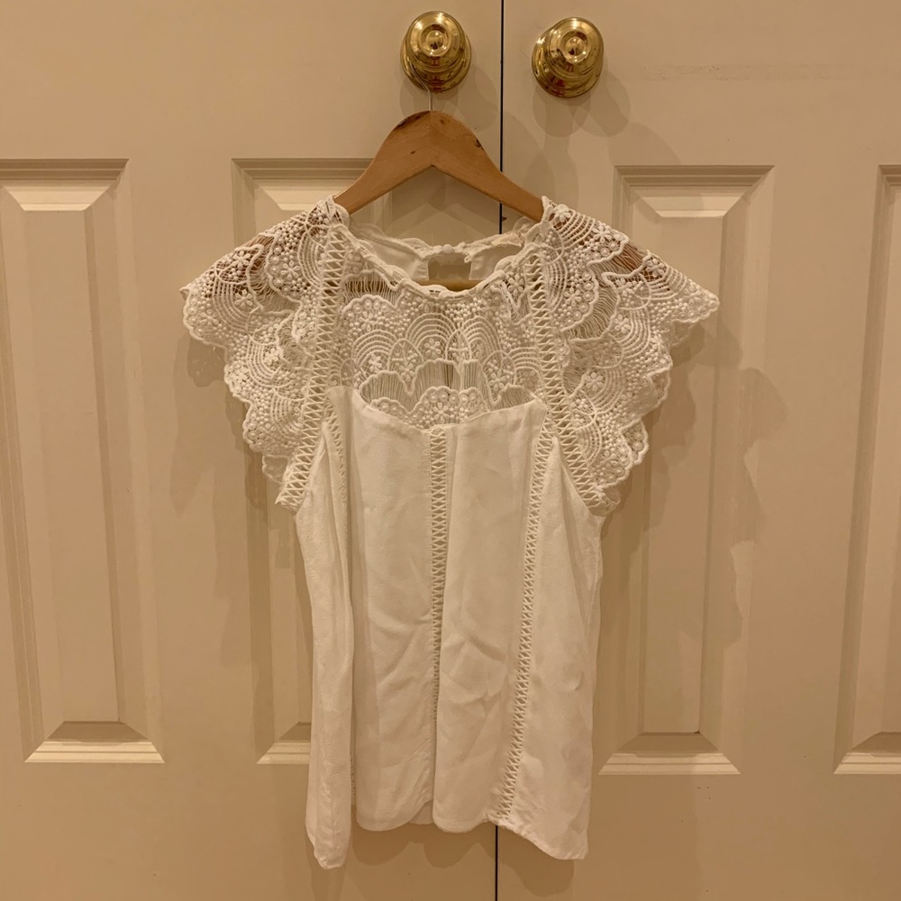 Anthropologie White Crochet Top Size M